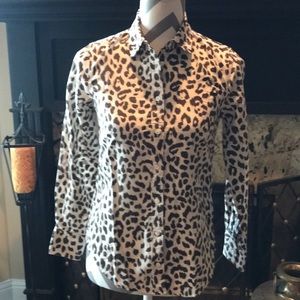 J Crew animal print linen perfect fit blouse